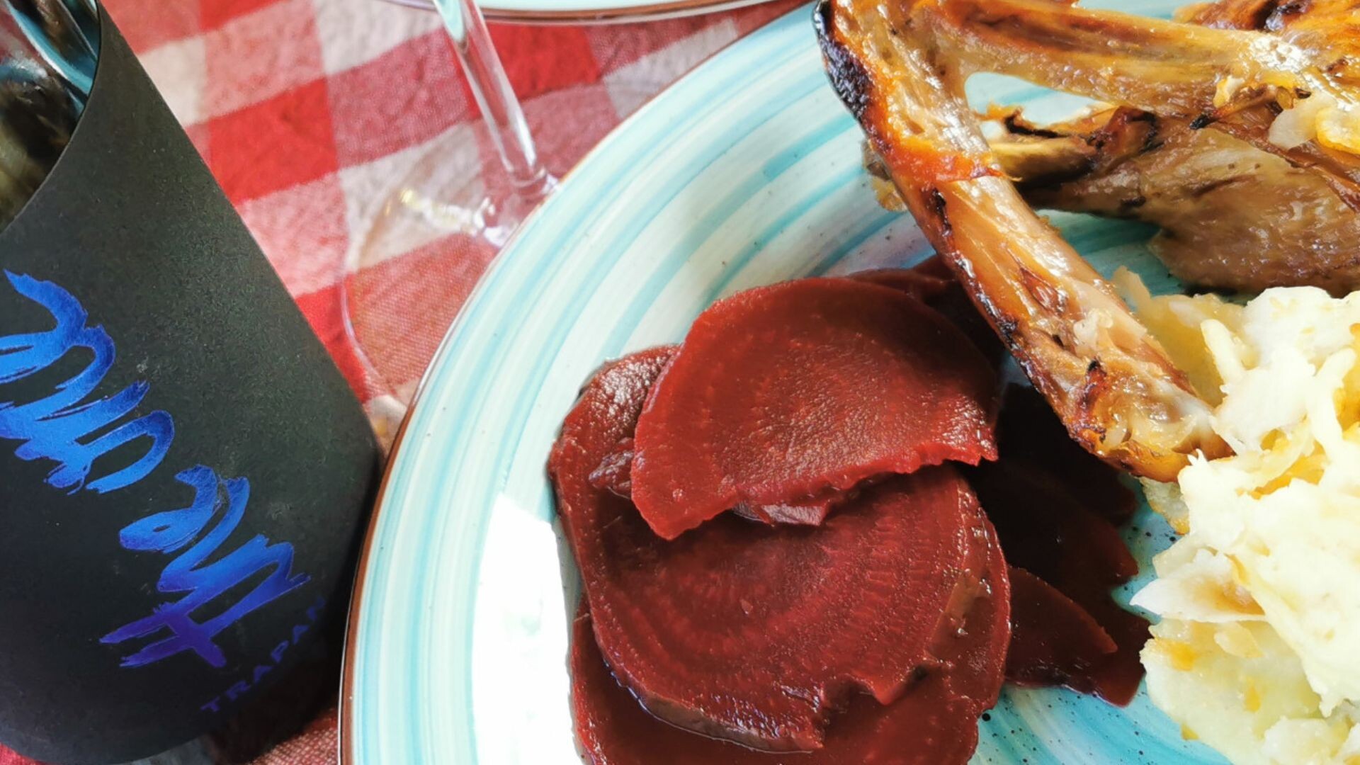 The perfect lunch: duck, 'mlinci', beetroot, and The One, a blend of Syrah and Teran crafted by the one and only Bruno Trapan